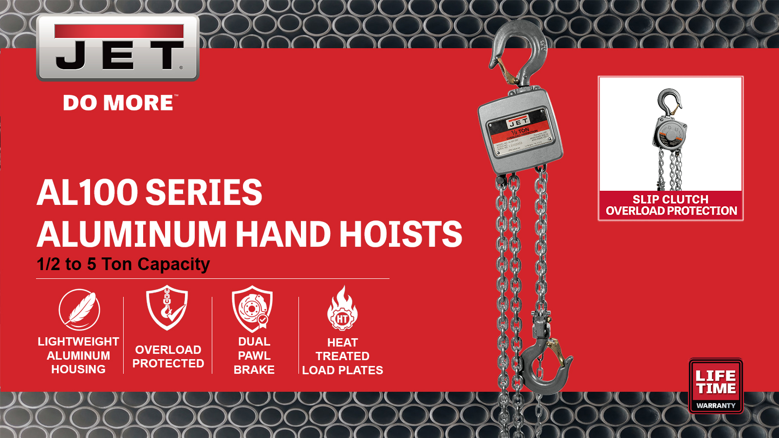 1/2 Ton, Aluminum Hand Chain Hoist w/ 15ft of Lift(AL100-050-15)