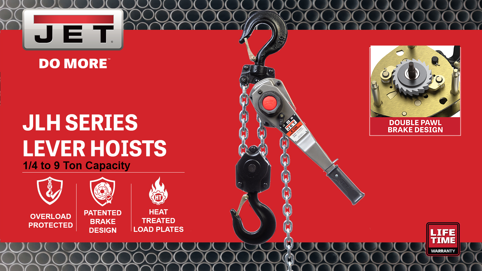 JLH Series - 2-1/2 Ton, Lever Hoist, 10' Lift w/ Overload Protection(JLH-250WO-10)