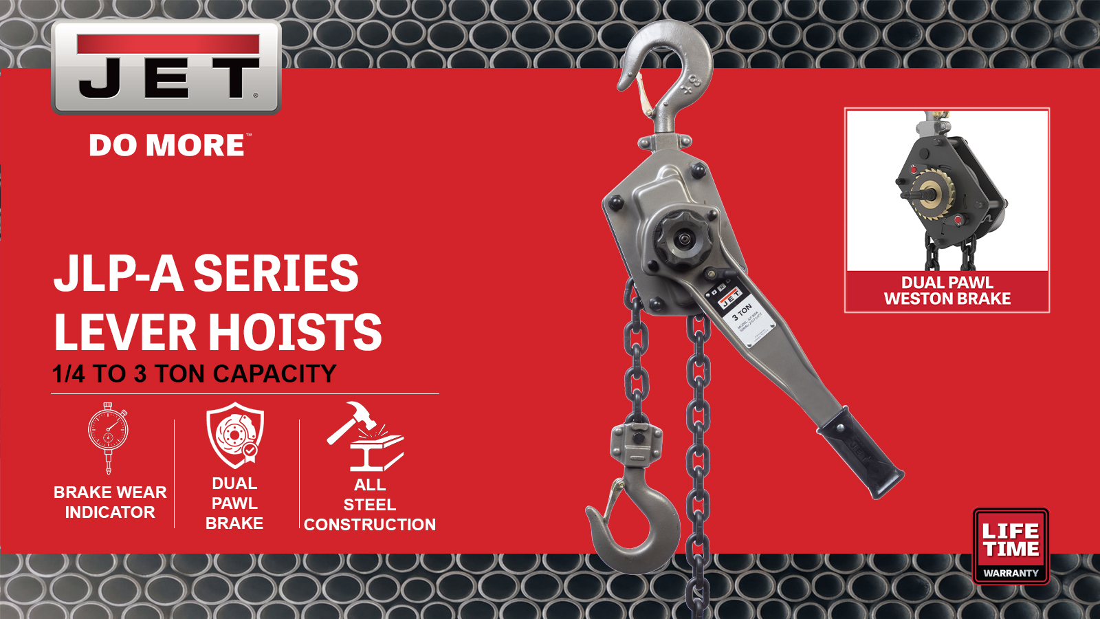 JLP Series-1-1/2 Ton, Lever Hoist, 15' Lift & Shipyard Hooks(JLP-150A-15SH)