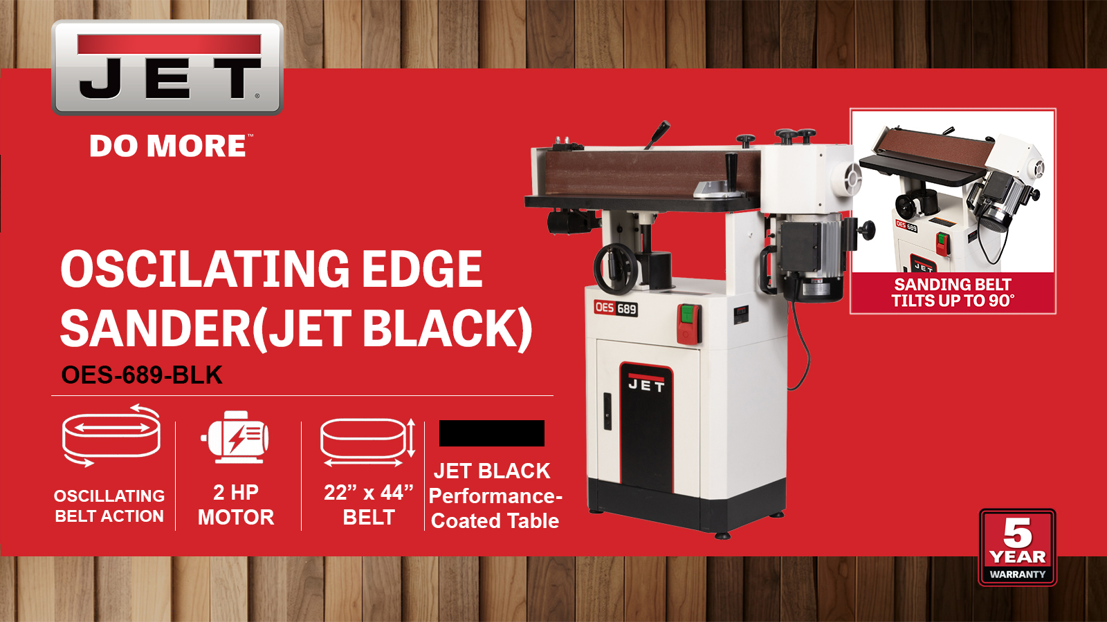 6" x 89"  Black Oscillating Edge Sander, Belt, 1.75HP, 115/230V 1PH(OES-689-BLK)