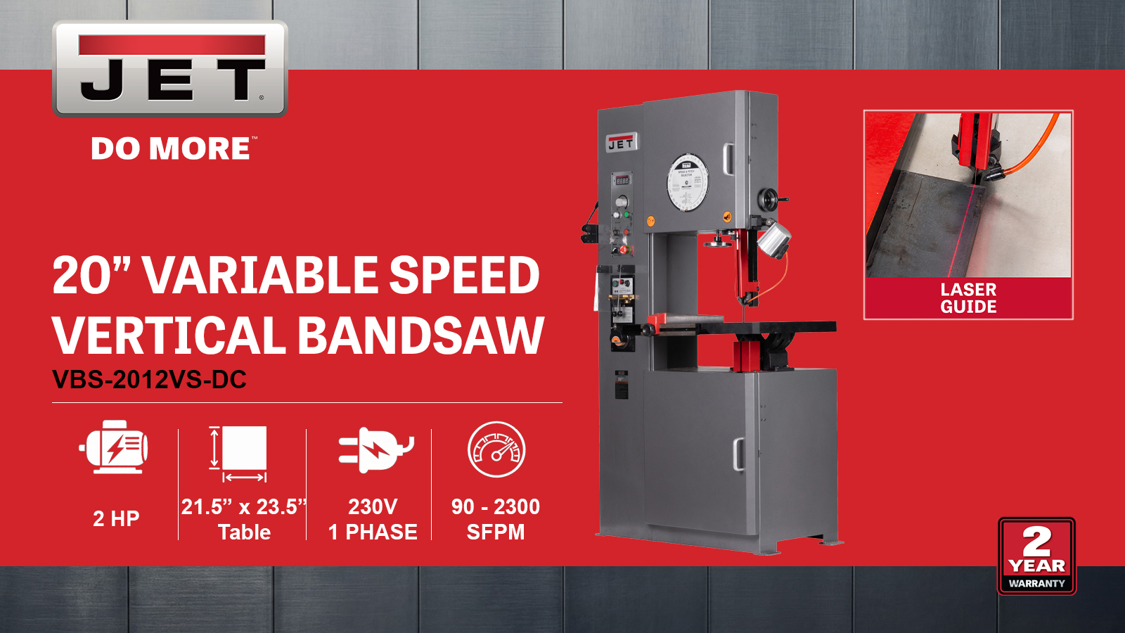 20"  Vari. Speed Vert. Bandsaw, 2HP, 230V 1PH(VBS-2012VS-DC)