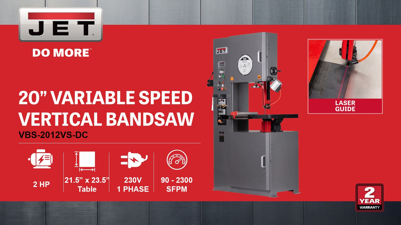 20" Vari. Speed Vert. Bandsaw, 2HP, 230V 1PH(VBS-2012VS-DC)