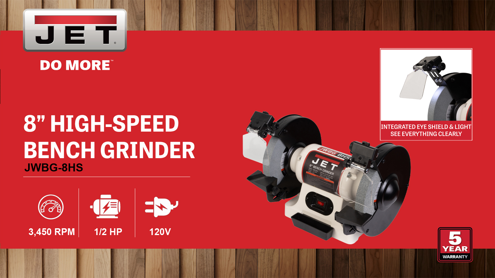 8" Dual Wheels High-Speed Bench Grinder, 0.5HP, 120V 1PH(JWBG-8HS)