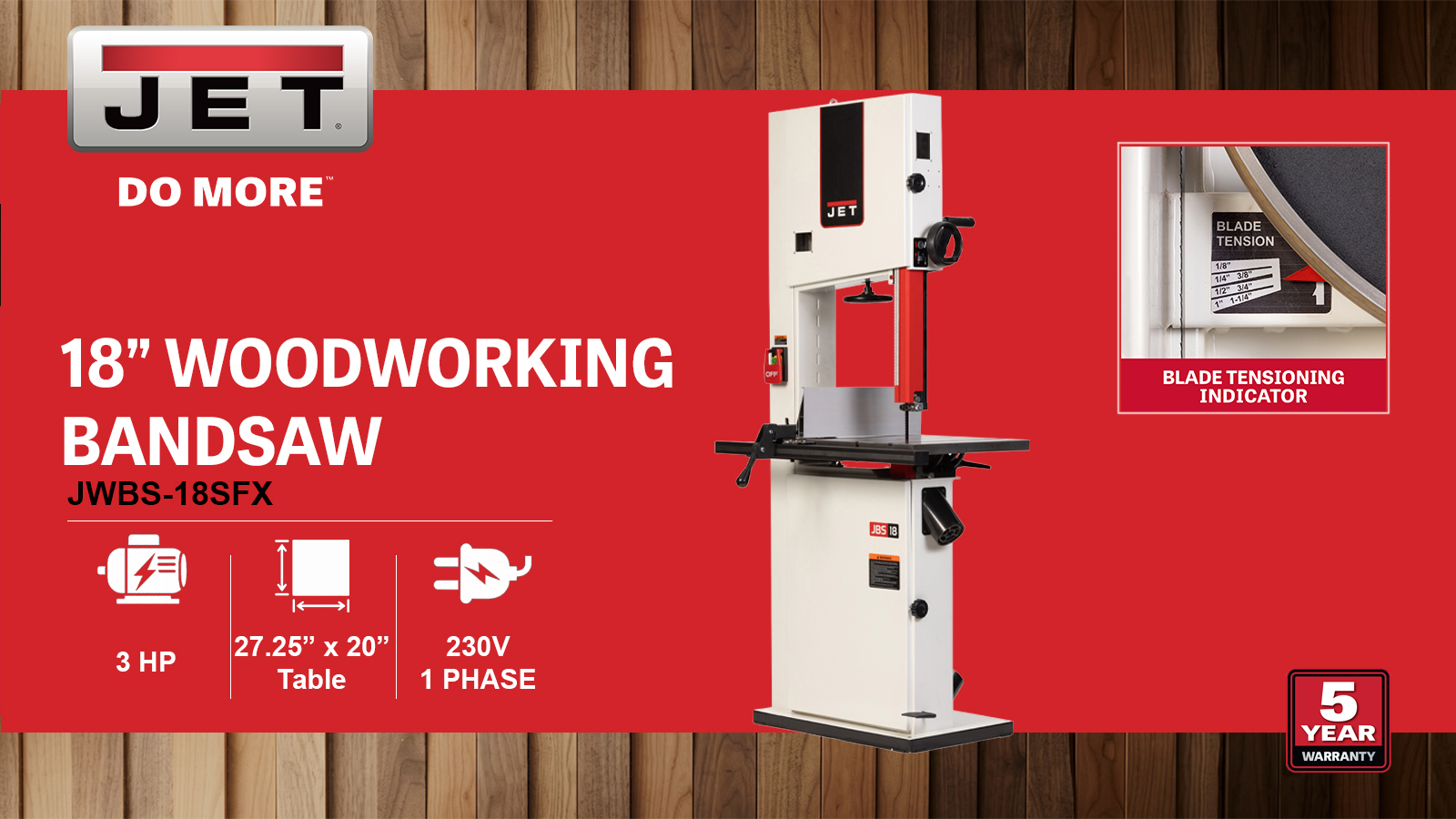 18" Bandsaw, 3HP, 230V 1PH(JWBS-18SFX-3)