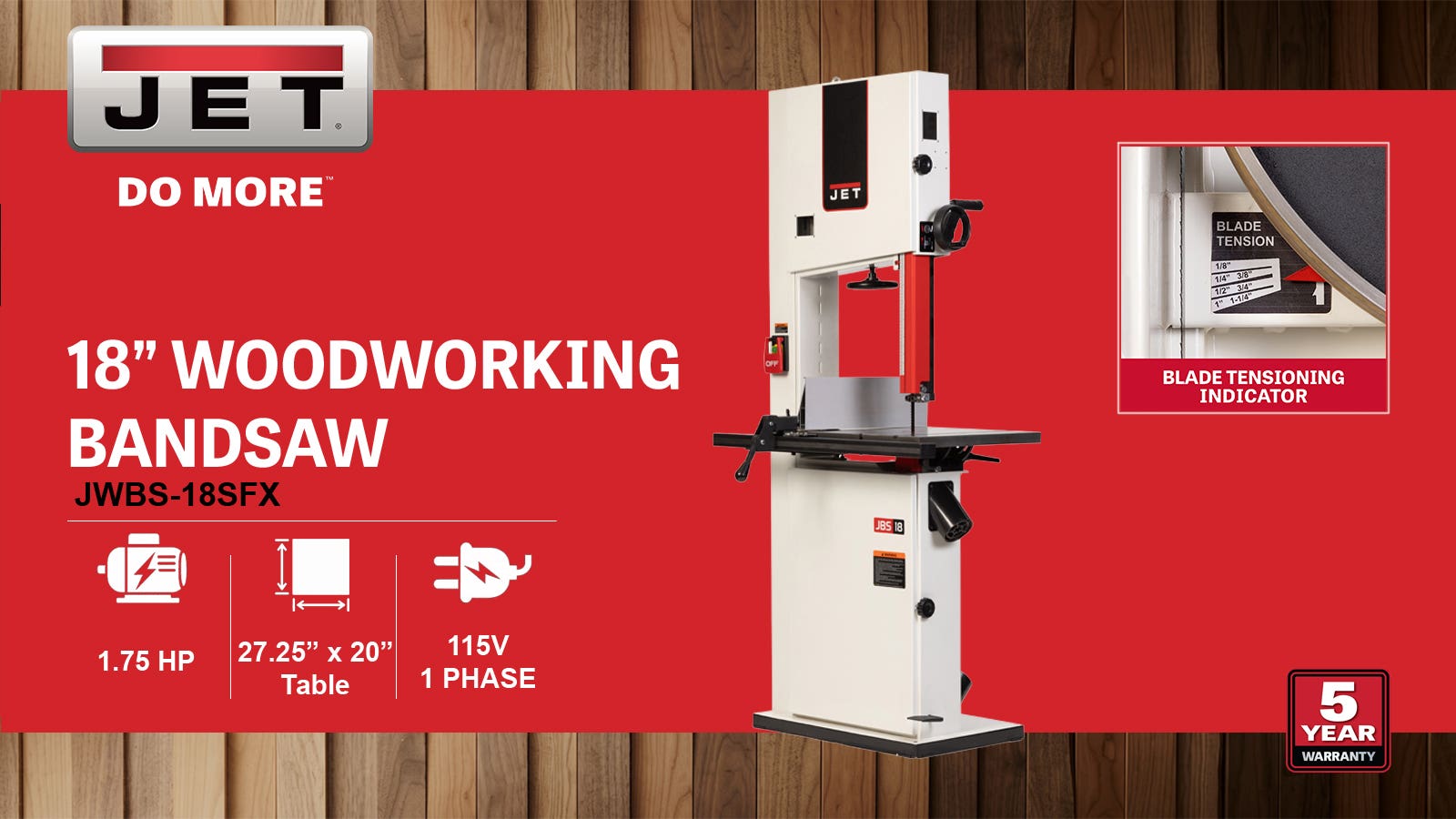 18" Bandsaw, 1.75HP, 115V 1PH(JWBS-18SFX)