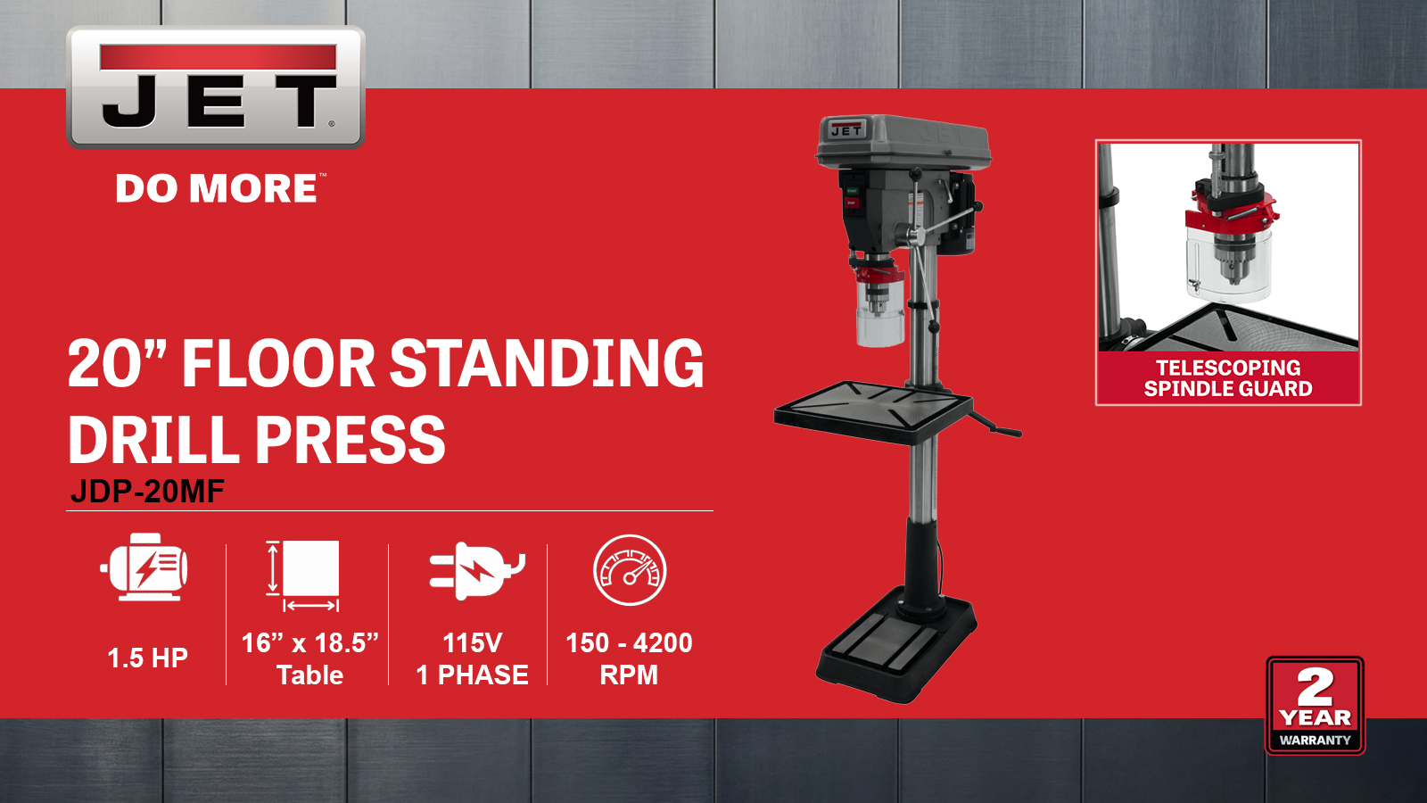 20" Floor Drill Press, 1.5HP, 115/230V 1PH(JDP-20MF)