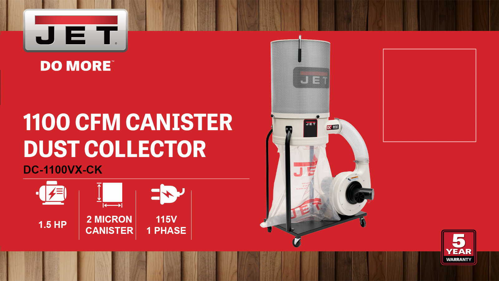1100 CFM, Dust Collector, 2-Micron Canister Kit, 1.5HP, 115/230V 1PH(DC-1100VX-CK)