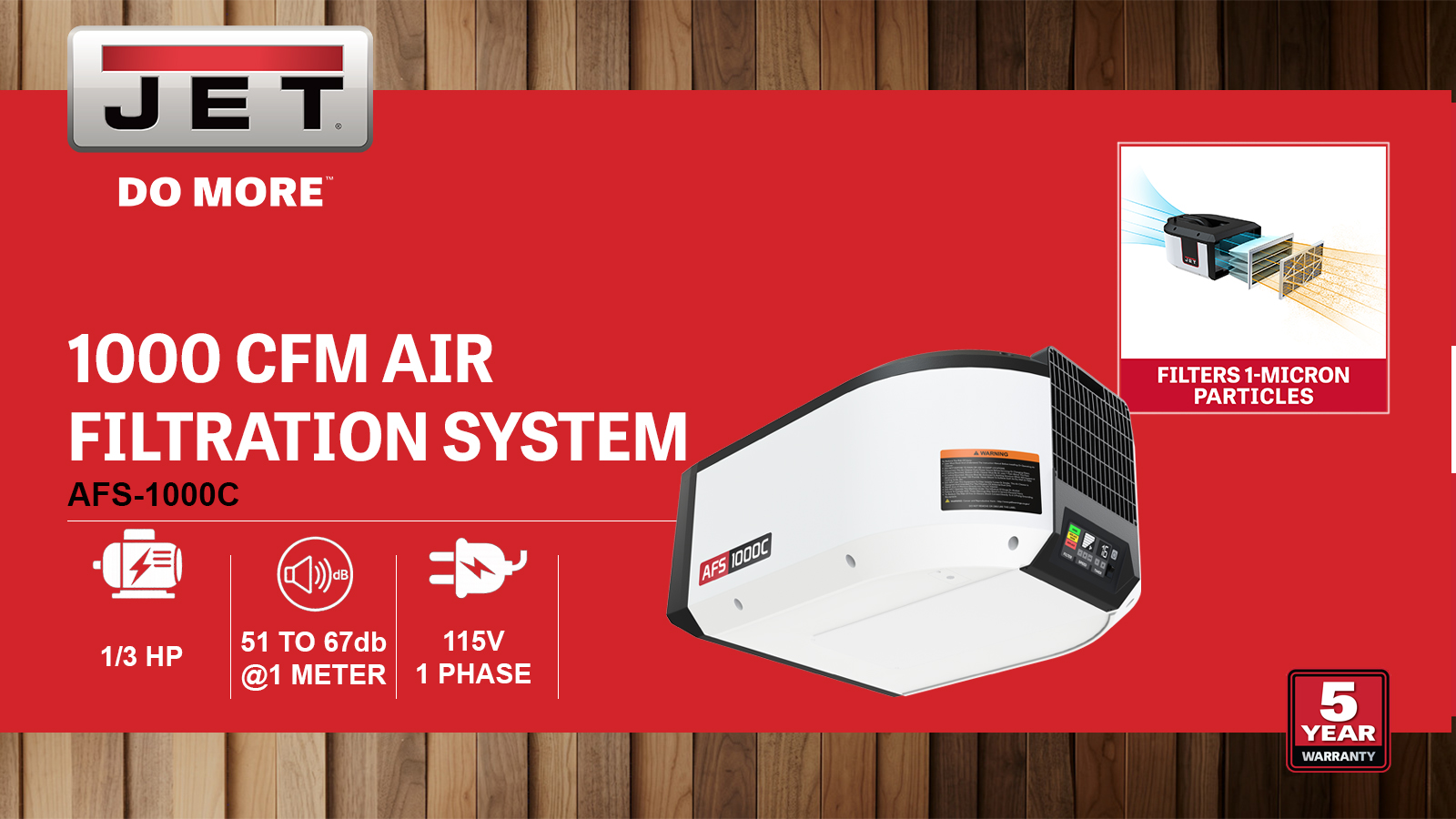 1000 CFM, Filtration System, Remote Control, 0.33HP, 120V 3PH(AFS-1000C)