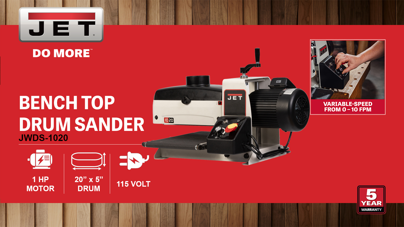 Benchtop Drum Sander, 1HP, 115V 1PH(JWDS-1020)