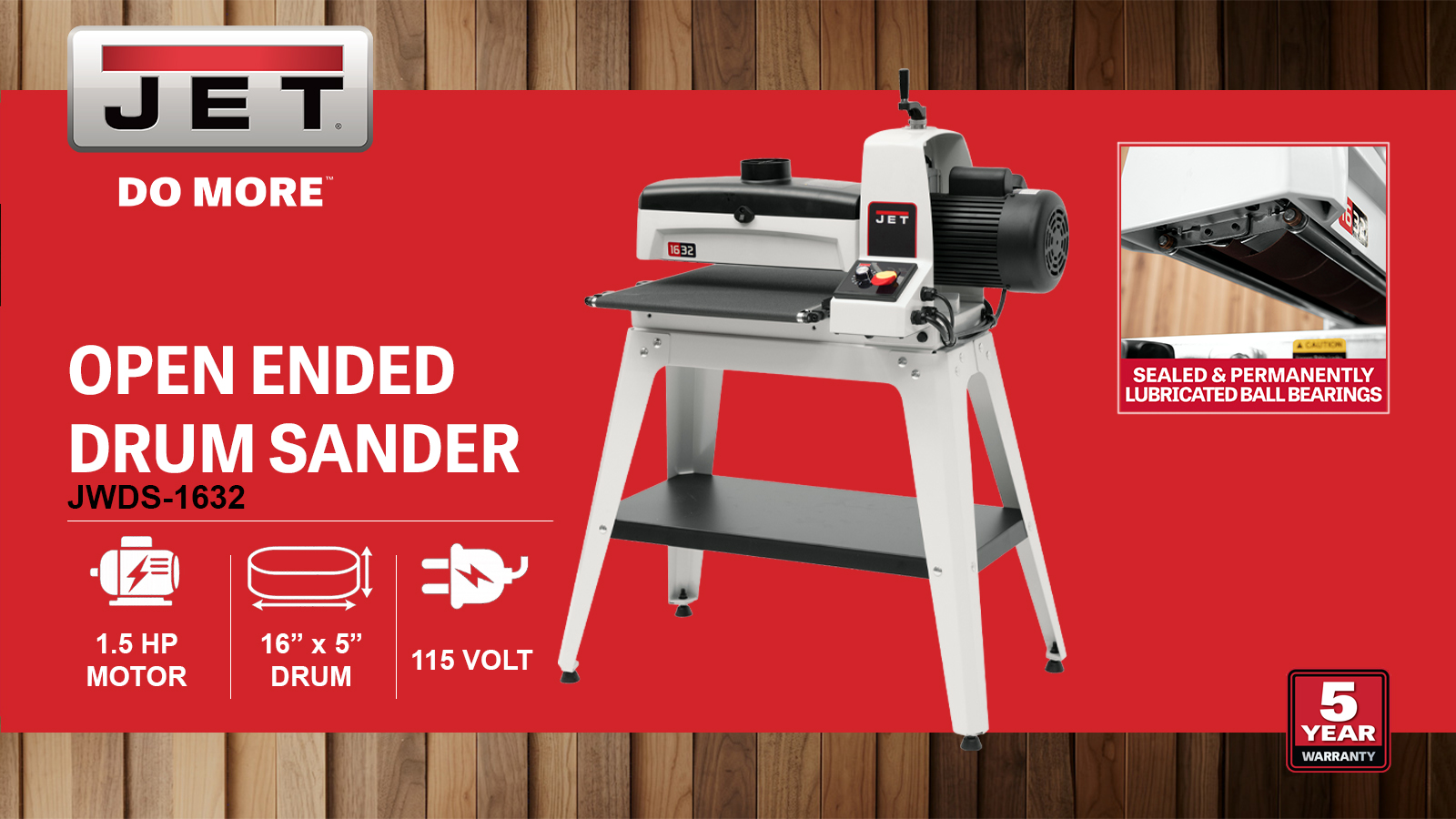 Drum Sander w/ Stand, 1.5HP, 115V 1PH(JWDS-1632)