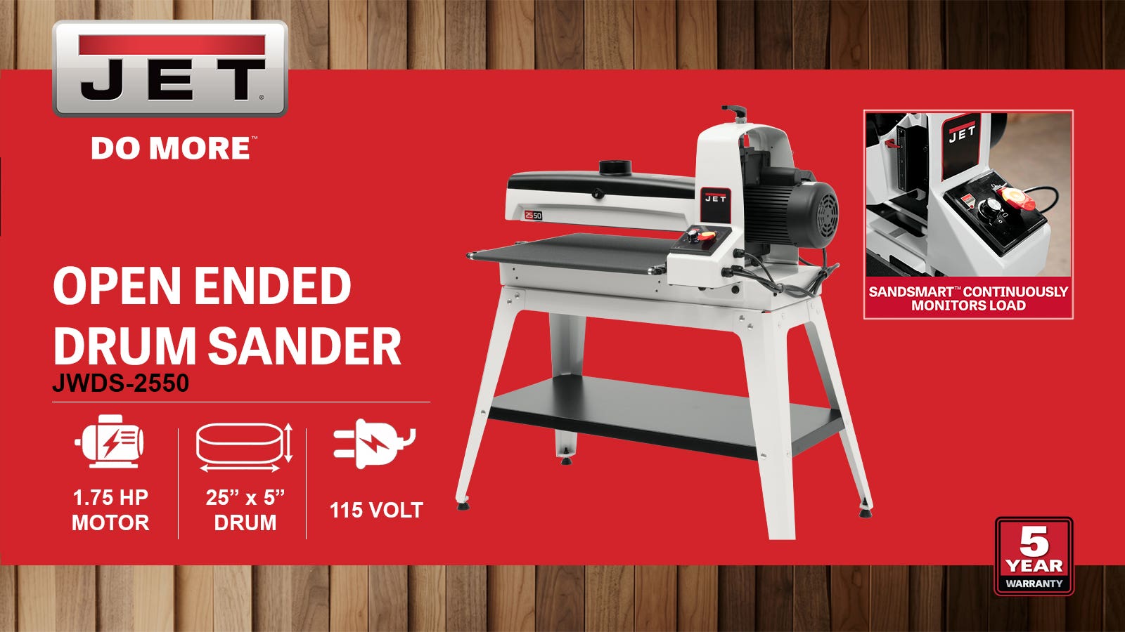 Drum Sander w/ Open Stand, 1.75HP, 115V 1PH(JWDS-2550)