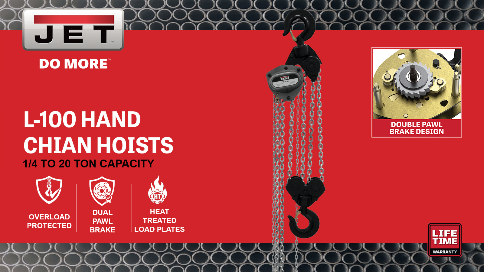 1-1/2 Ton, Hand Chain Hoist w/ 15' Lift & Overload Protection(L-100-150WO-15)