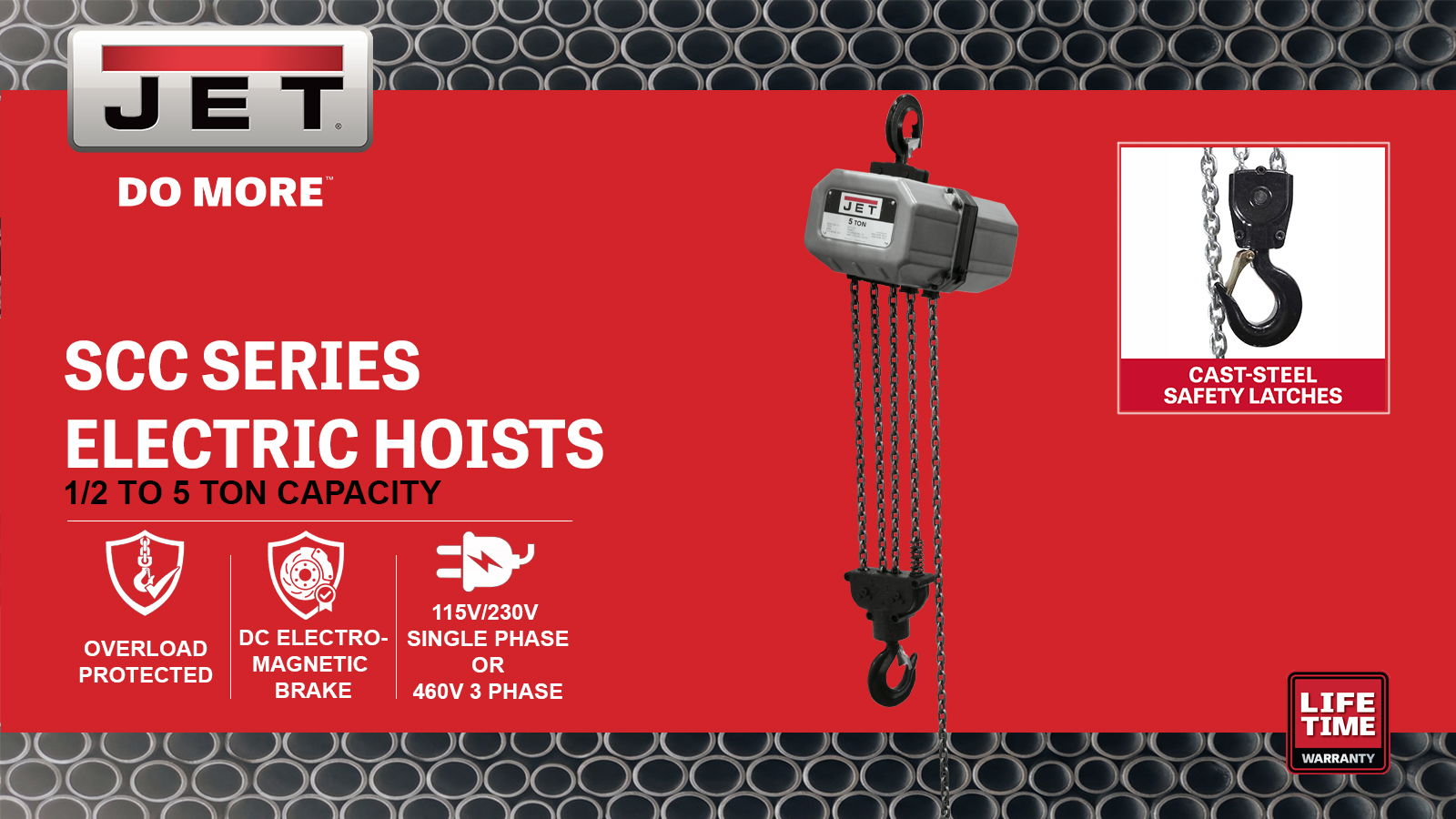 1/2 Ton, Electric Chain Hoist 20' Lift, 1.33HP, 3PH(1/2SS-3C-20)